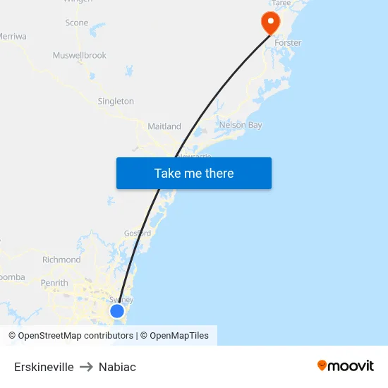 Erskineville to Nabiac map