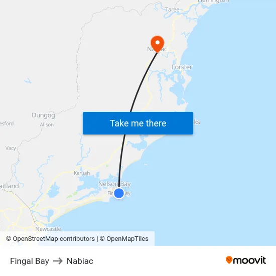 Fingal Bay to Nabiac map