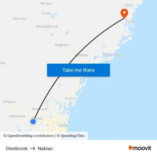 Glenbrook to Nabiac map