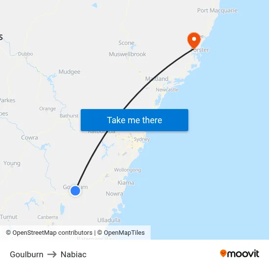 Goulburn to Nabiac map
