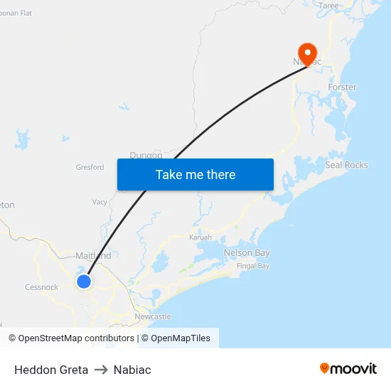 Heddon Greta to Nabiac map