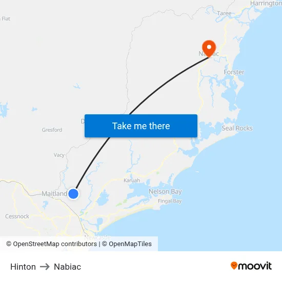 Hinton to Nabiac map