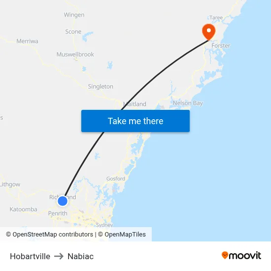 Hobartville to Nabiac map