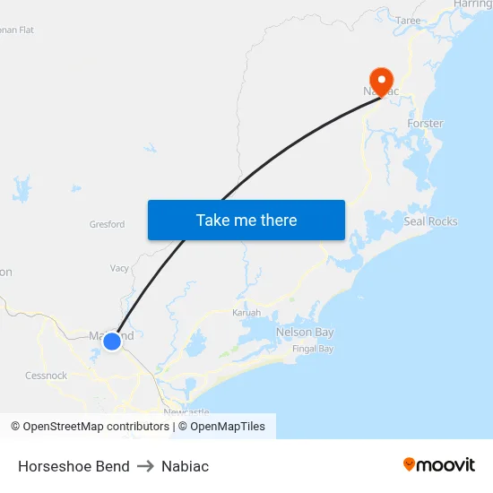 Horseshoe Bend to Nabiac map