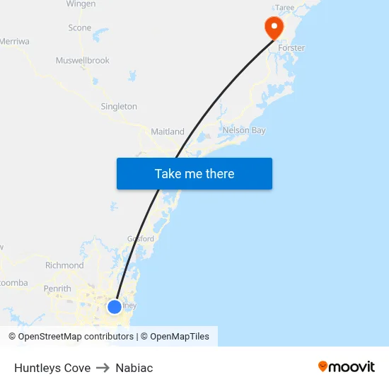 Huntleys Cove to Nabiac map