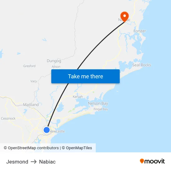 Jesmond to Nabiac map