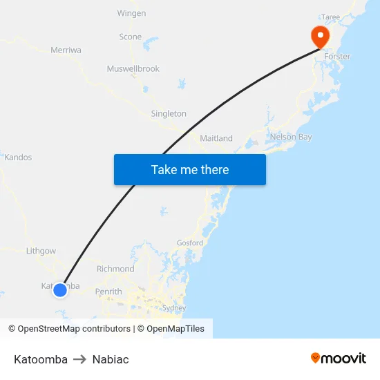 Katoomba to Nabiac map