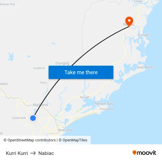 Kurri Kurri to Nabiac map