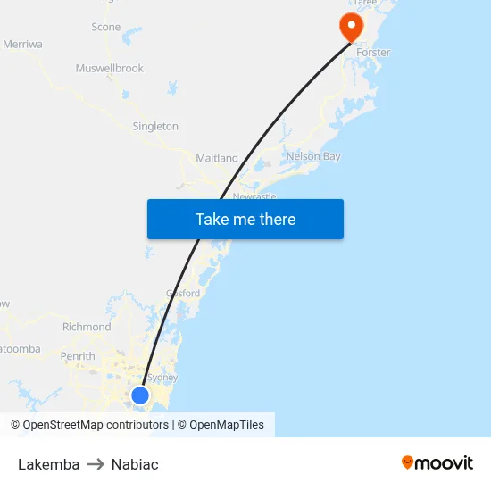 Lakemba to Nabiac map