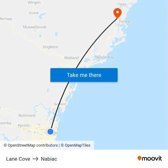 Lane Cove to Nabiac map
