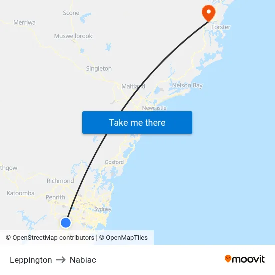 Leppington to Nabiac map