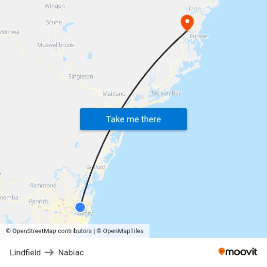 Lindfield to Nabiac map
