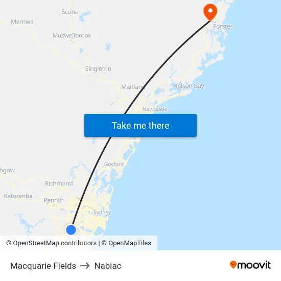 Macquarie Fields to Nabiac map