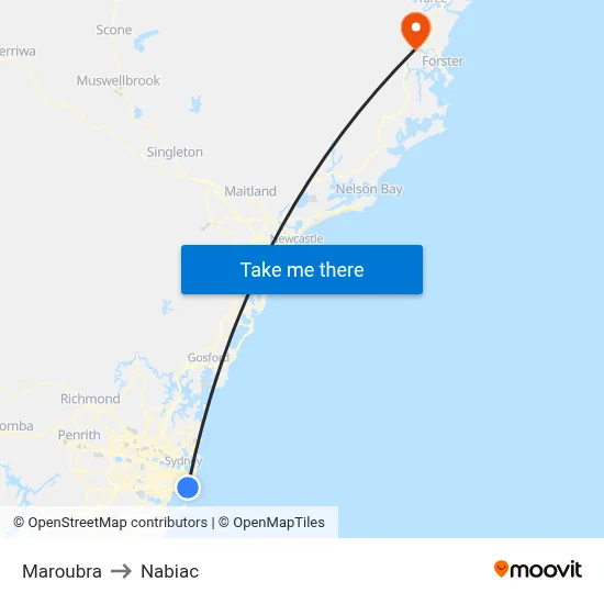Maroubra to Nabiac map