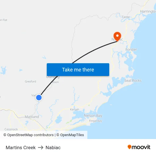 Martins Creek to Nabiac map