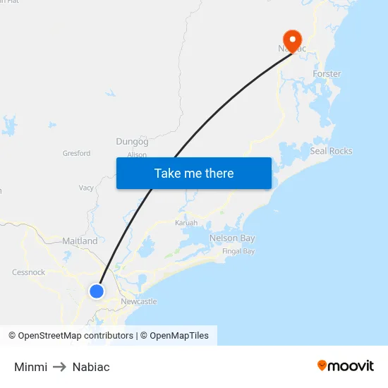 Minmi to Nabiac map