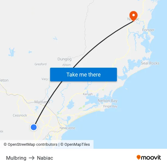 Mulbring to Nabiac map