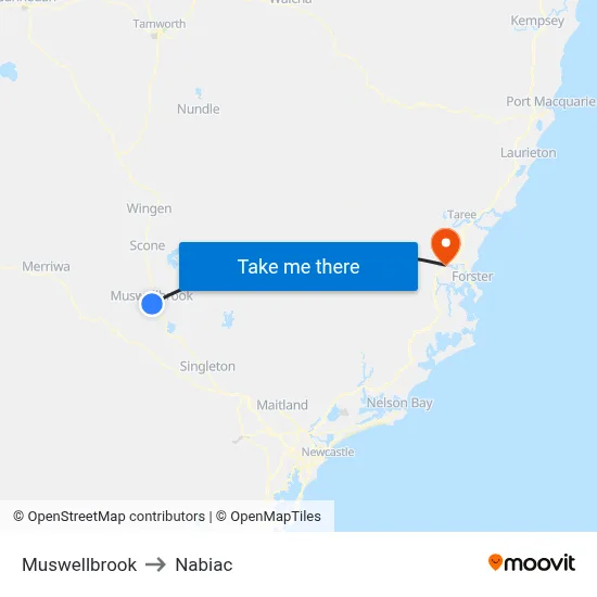 Muswellbrook to Nabiac map