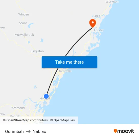 Ourimbah to Nabiac map