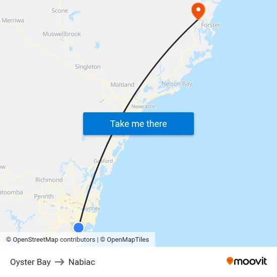 Oyster Bay to Nabiac map