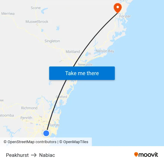 Peakhurst to Nabiac map