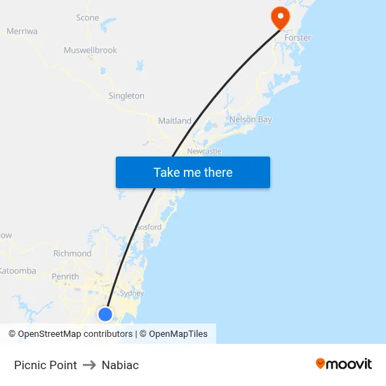 Picnic Point to Nabiac map