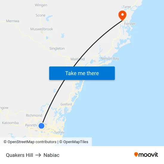 Quakers Hill to Nabiac map