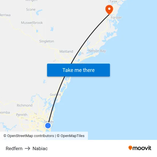 Redfern to Nabiac map