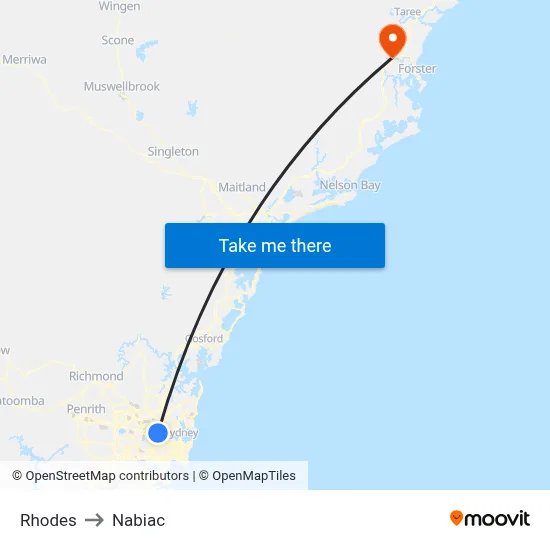 Rhodes to Nabiac map