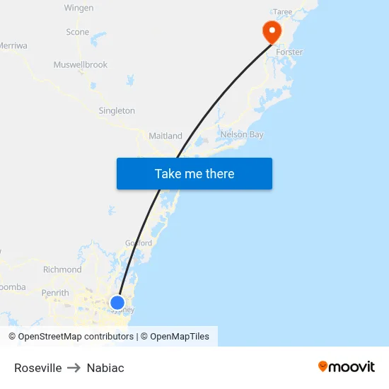 Roseville to Nabiac map