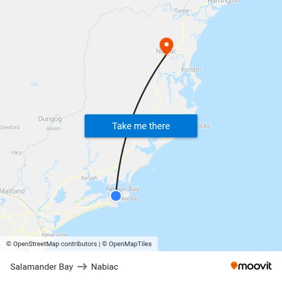 Salamander Bay to Nabiac map