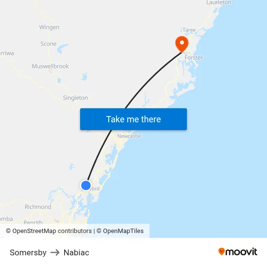 Somersby to Nabiac map