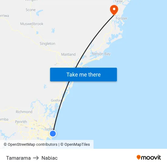 Tamarama to Nabiac map