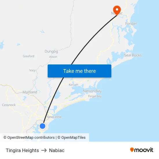 Tingira Heights to Nabiac map