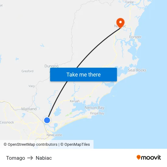 Tomago to Nabiac map