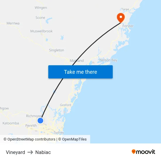 Vineyard to Nabiac map