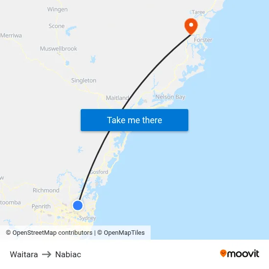 Waitara to Nabiac map