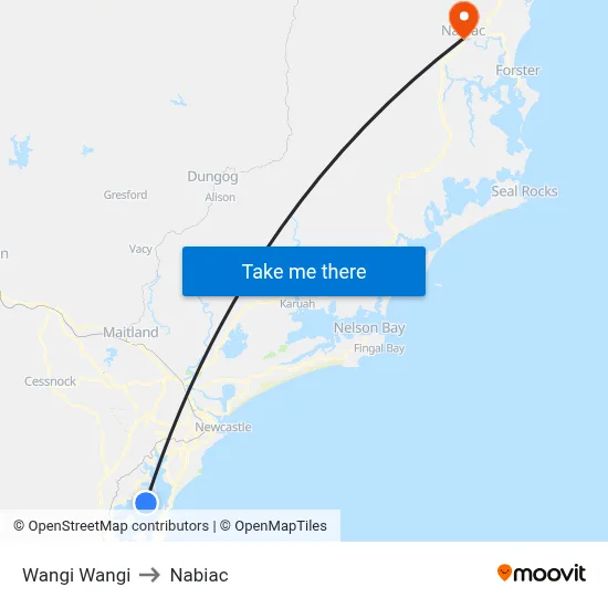 Wangi Wangi to Nabiac map