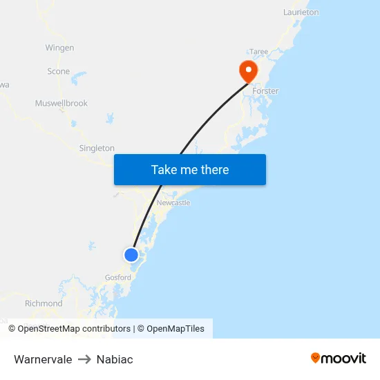 Warnervale to Nabiac map