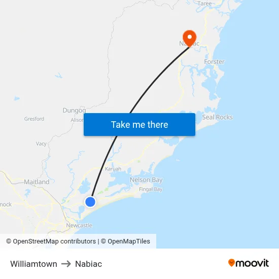 Williamtown to Nabiac map