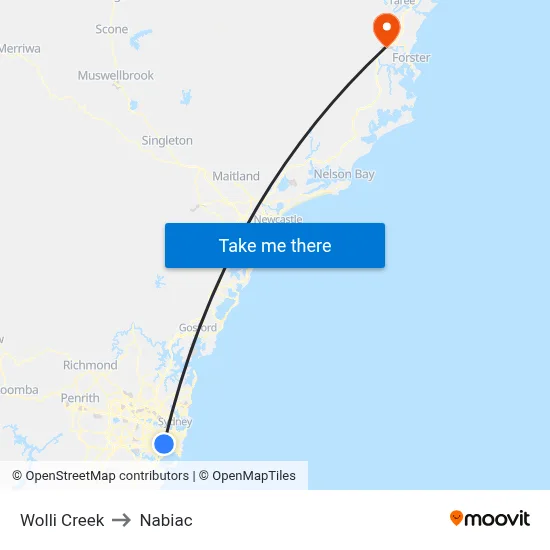 Wolli Creek to Nabiac map