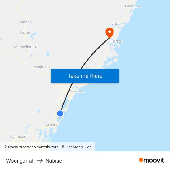 Woongarrah to Nabiac map