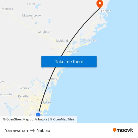Yarrawarrah to Nabiac map
