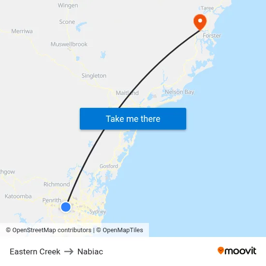 Eastern Creek to Nabiac map