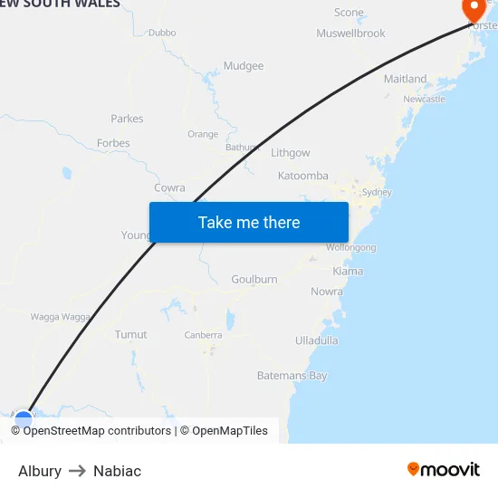 Albury to Nabiac map