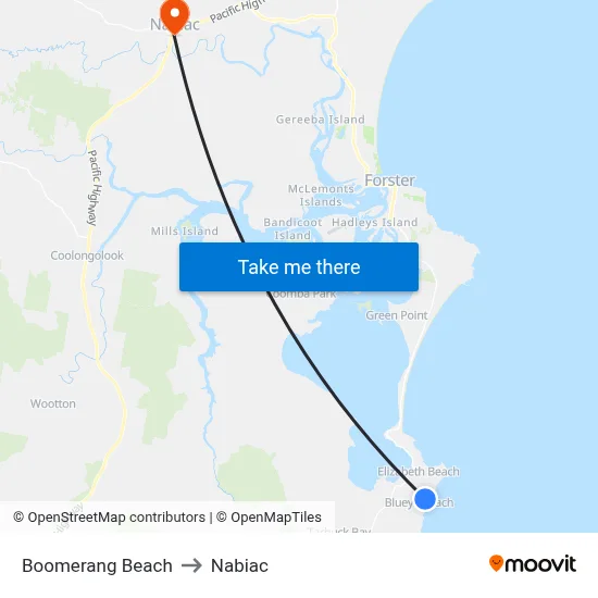 Boomerang Beach to Nabiac map