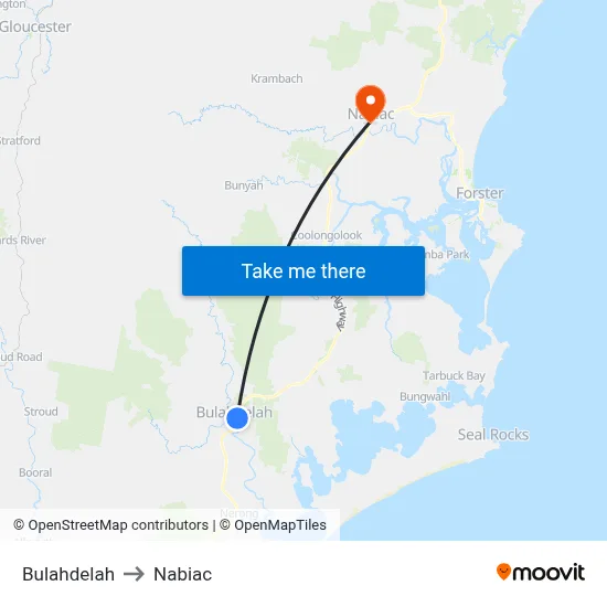Bulahdelah to Nabiac map