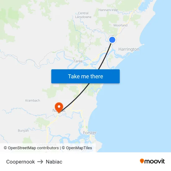 Coopernook to Nabiac map