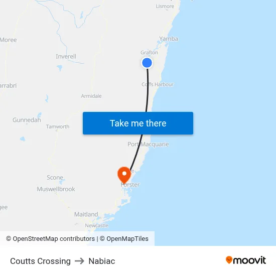 Coutts Crossing to Nabiac map