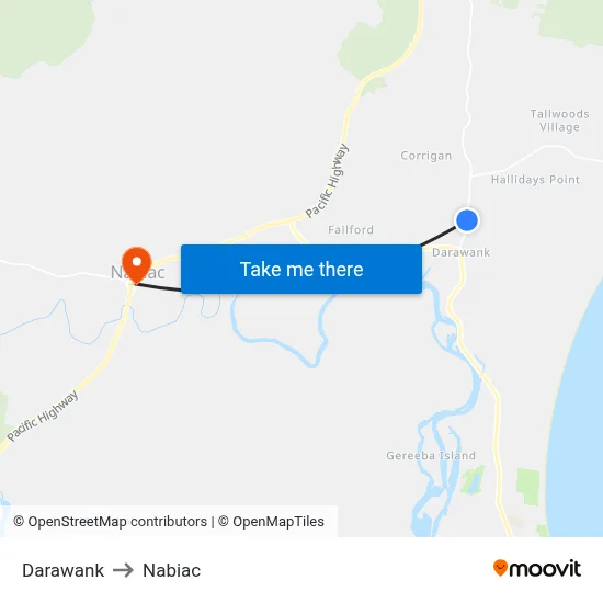 Darawank to Nabiac map